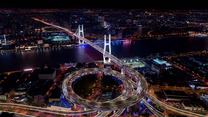中国南浦大桥鸟瞰夜景